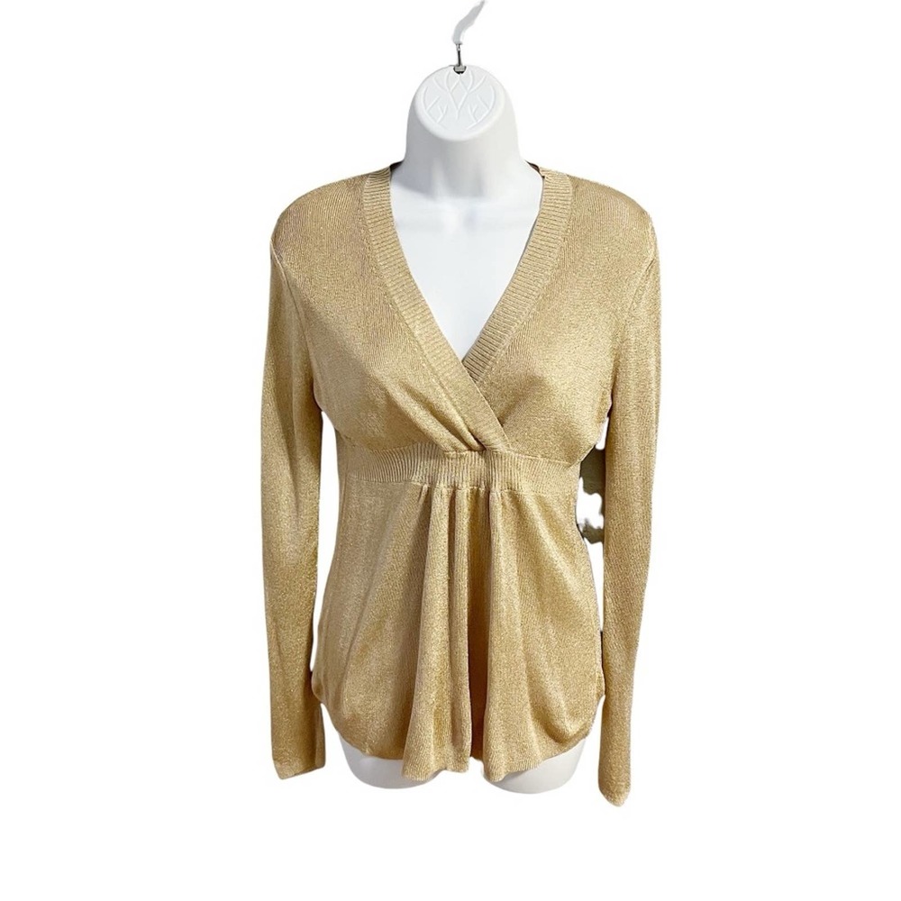 Ann Taylor LOFT Gold Metallic V Neck Knit Top S